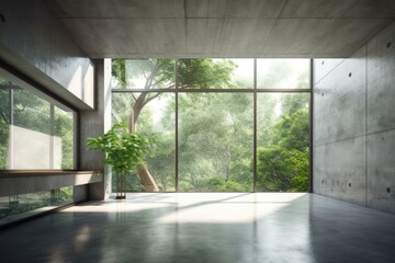 Fototapeta premium Bright and Airy Room with Large Windows and a Potted Plant. Generative AI