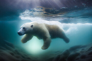 polar bear swimming underwater. Generatice Ai