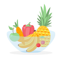 Bowl with fresh vegetables and fruits. Healthy food.