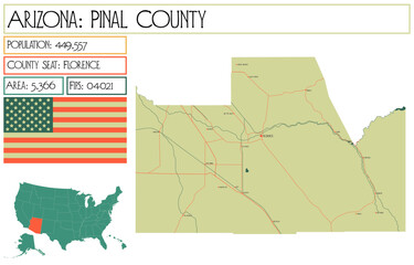 Large and detailed map of Pinal County in Arizona, USA.
