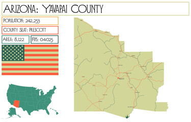 Large and detailed map of Yavapai County in Arizona, USA.