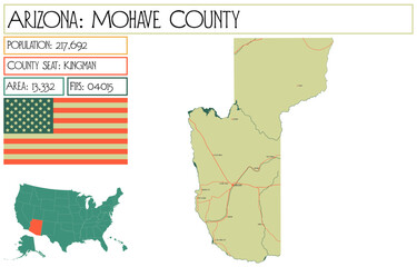 Large and detailed map of Mohave County in Arizona, USA.