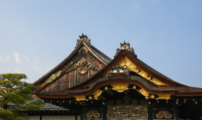 Nijo Castle. Architecture details of this amazing old Japanese temple and castle landmark. Travel to Kyoto, Japan, 2023.