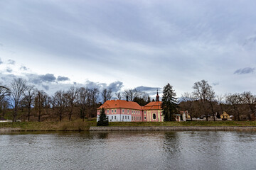 Castle Mitrowicz on a bank of Luznice river in South Czechia.