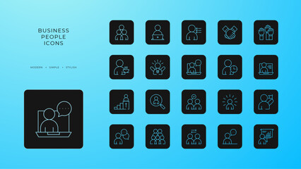 Business people icons collection with black filled line style. money, technology, finance, idea, strategy, teamwork, management. Vector illustration