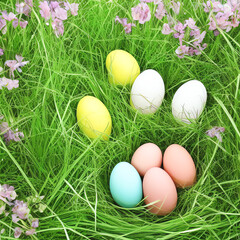 Fototapeta na wymiar colorful easter eggs at the meadow