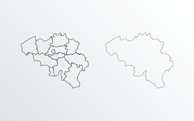 Black Outline vector Map of Belgium with regions