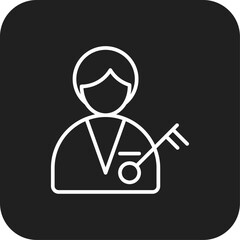 Key employee Business people icon with black filled line style. employee, people, key, skills, search, training, professional, leader. Vector illustration