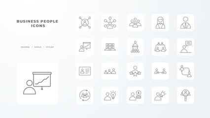 Business people icons collection with black outline style. money, technology, finance, idea, strategy, teamwork, management. Vector illustration