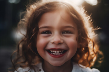 cheerful Preschool girl smiling, generative ai
