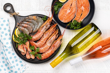 Seafood and Wine on a Table