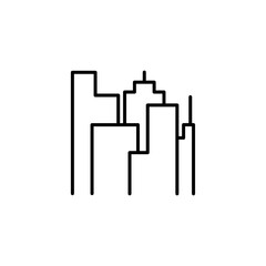 City Real Estate icon with black outline style. urban, town, cityscape, architecture, skyscraper, home, construction. Vector illustration