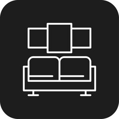 Living room Real Estate icon with black filled line style. furniture, interior, home, design, room, sofa, table. Vector illustration