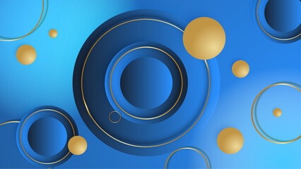 Luxury dark blue overlap dimension background on metal pattern. Colorful golden glitters halftone texture with shiny realistic golden elements. Vector illustration.