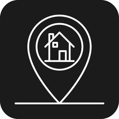 Location Real Estate icon with black filled line style. map, pointer, gps, navigation, point, direction, position. Vector illustration