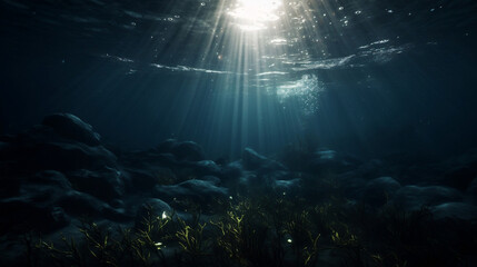 Fototapeta premium under water with dramatic lighting in the ocean made by. Generative ai