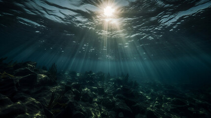 Naklejka premium under water with dramatic lighting in the ocean made by. Generative ai