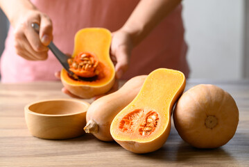 Butternut squash prepare for cooking, Organic vegetables