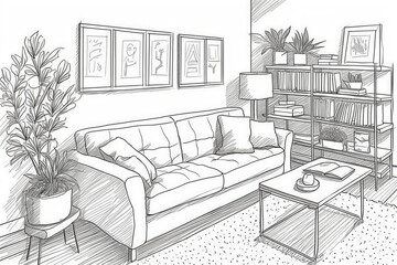 modern living room with a comfortable couch and stylish coffee table. Generative AI