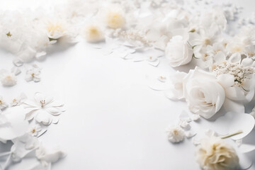 Obraz na płótnie Canvas White flowers forming border around white space. 