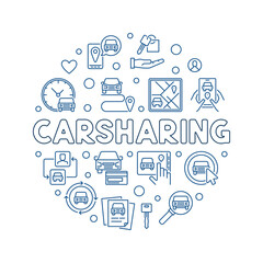 Carsharing concept circle shaped line illustration - Car Sharing vector banner