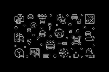 Carsharing concept thin line illustration - Car Sharing concept vector horizontal banner