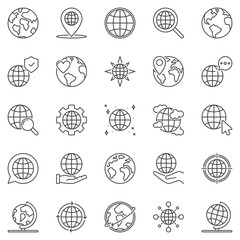 Earth Globe outline icons set - vector Planet concept symbols