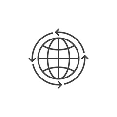 Globe inside Arrows vector concept line icon or symbol