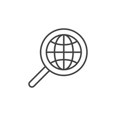 Globe inside Magnifying Glass vector concept linear icon