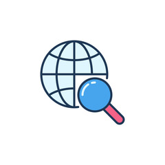Globe with Magnifying Glass vector concept colored icon or sign