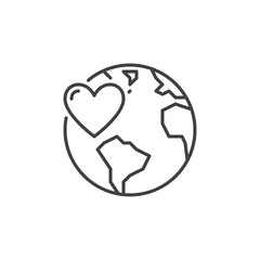 Heart with Earth vector concept line icon or sign