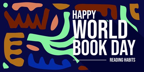 Happy World Book Day, hand drawn contemporary abstract shapes. Modern graphic elements. Dynamical colored forms and line