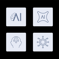 AI Artificial Intelligence icon set inline style, machine learning, smart robotic and cloud computing network digital AI technology: internet, solving, algorithm, vector illustration
