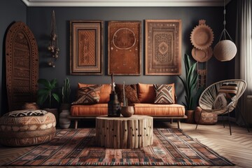 cozy living room with various furniture and decor. Generative AI
