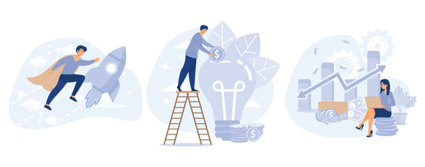 Business incubator, Startup accelerator, venture investment fund, startup mentoring, business opportunity, angel investor, set flat vector modern illustration 