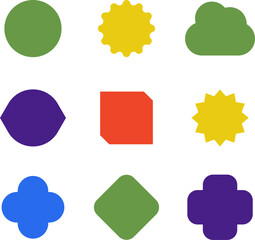 Empty geometric banners. Abstract bold shapes, minimalistic message balloon template. Vector various multicolored forms isolated on white. Funny different figures collection.