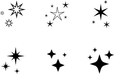 Star icon. Shiny and sparkle pictogram, blink glitter and glowing symbol. Vector night sky decorative boho elements isolated.
