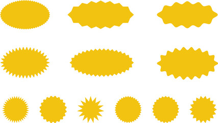 Yellow shopping labels collection. Sale or discount sticker. Special offer price tag. Supermarket promotional badge. Vector Starburst icon.