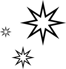 Star icon. Shiny and sparkle pictogram, blink glitter and glowing symbol. Vector night sky decorative boho elements isolated.