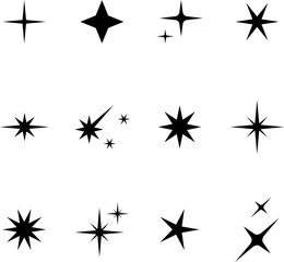 Star icon. Shiny and sparkle pictogram, blink glitter and glowing symbol. Vector night sky decorative boho elements isolated.
