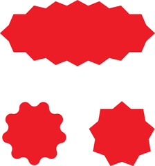 Starburst red sticker set - collection of special offer sale oval and round shaped sunburst labels and badges. Promo stickers with star edges. Vector.