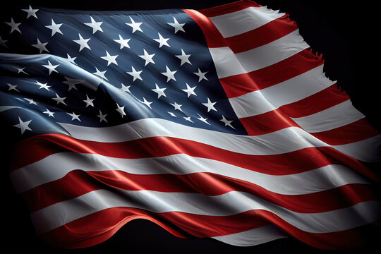 United States Flag On Black Background. Generative Ai