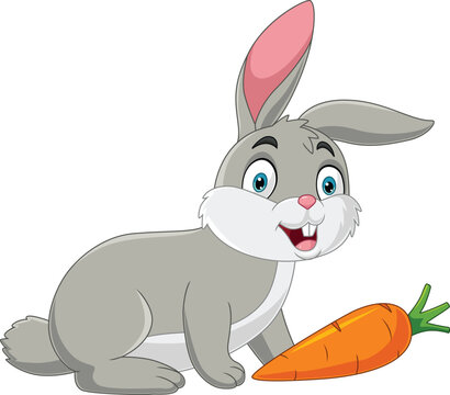 Cartoon happy rabbit with a carrot