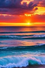 Obraz premium Tropical sun sank below the horizon, generative ai art illustration 04
