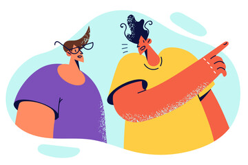 Man points finger to side giving recommendation to friend who asked for help in solving problem