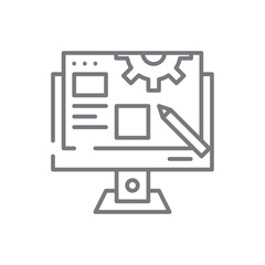 Blog Management Marketing icon with black outline style. service, management, set, technology, media, digital, network. Vector illustration