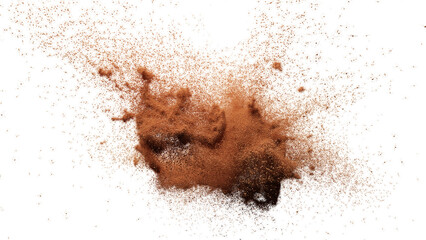 orange particles flying, colored powder in the air, isolated on transparent background   - 588244108
