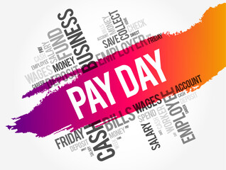 Pay Day is a specified day of the week or month when one is paid, word cloud concept background - obrazy, fototapety, plakaty