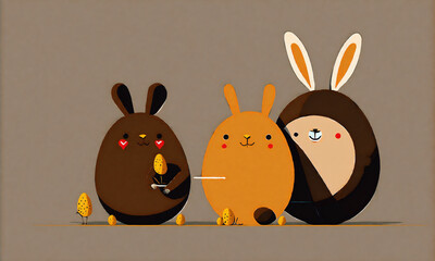 Easter Bunny Eggs Cute Illustration