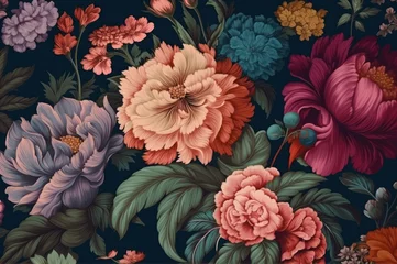 Foto op Canvas A Vintage Botanical Flower Arrangement with a Fantasy Twist, Featuring a Classic Motif Suitable for Digital Floral Printing Background, Generative AI. © ParinApril